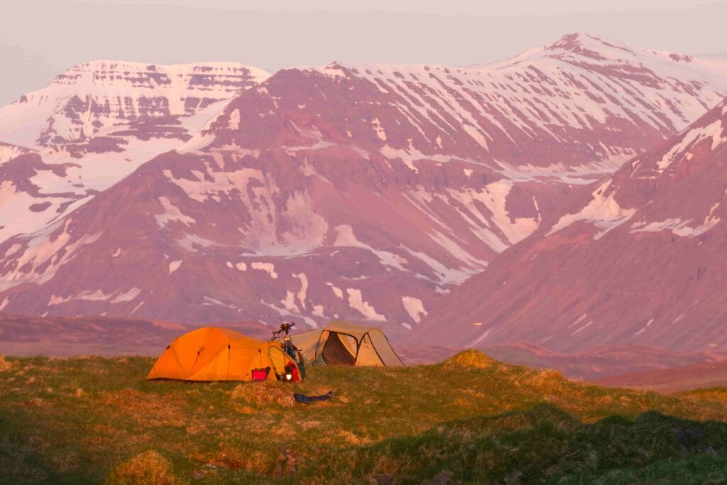 Camping in Iceland in July, Midnight sun in Iceland