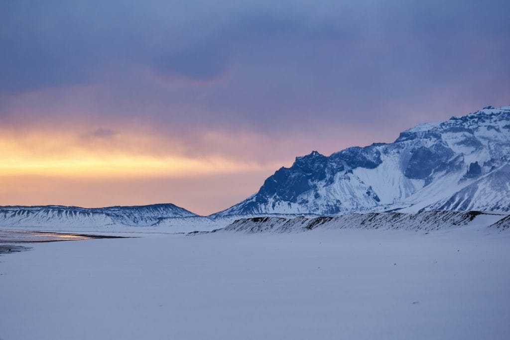 Iceland in January, winter sunset in Iceland