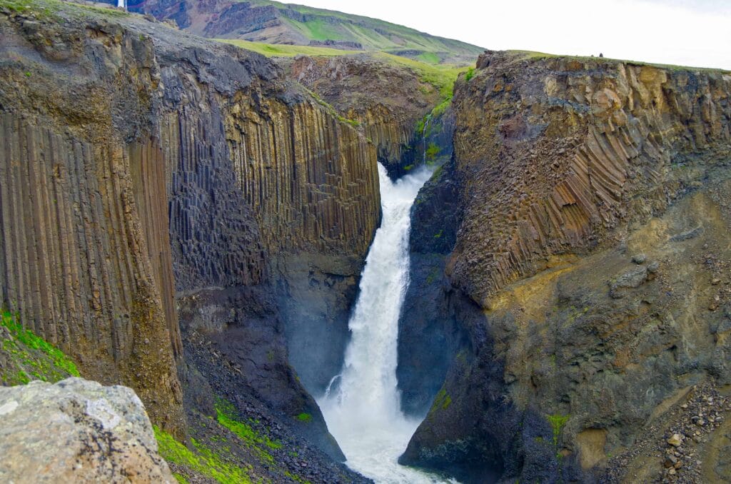 Litlanesfoss basalt column waterfall in East Iceland