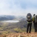 two people on the Laugavegur hiking trail in the highlands of Iceland