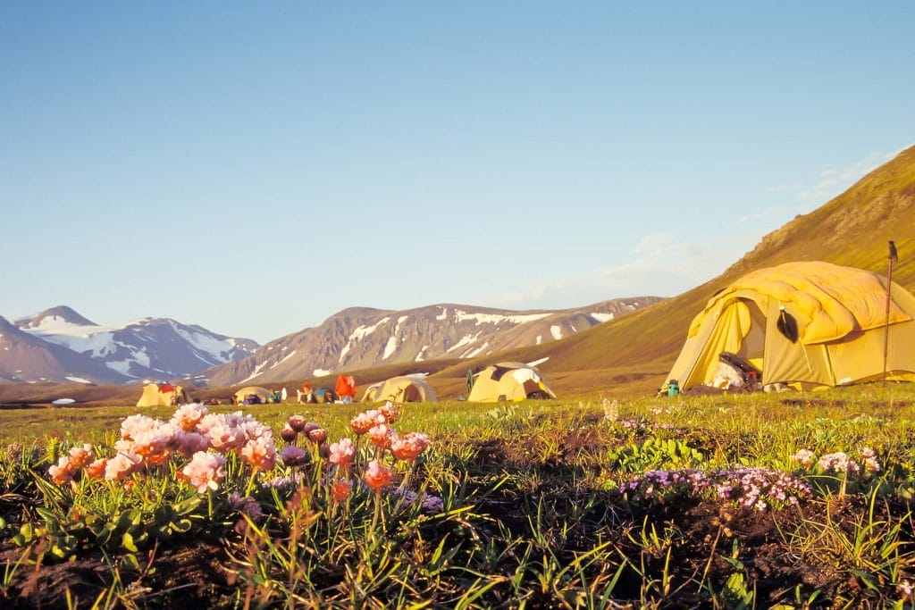 camping at Laugavegur hiking trail in the highlands of Iceland