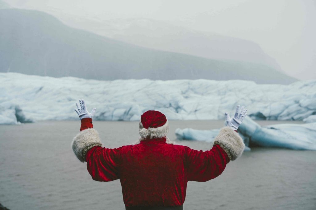 Iceland Yule Lads standing next to Jokulsarlon glacier lagoon