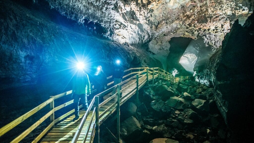 inside Víðgelmir lava cave in west Iceland