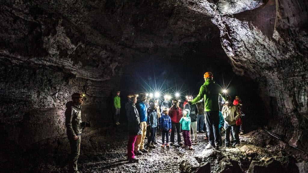 inside Víðgelmir lava cave in west Iceland