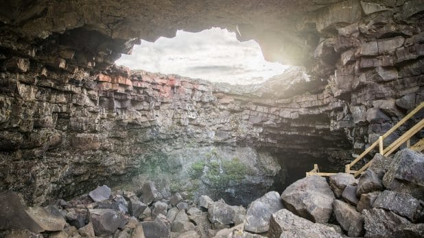 inside Víðgelmir lava cave in west Iceland