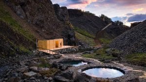 Giljaböð hot springs in the highlands of Iceland from Húsafell
