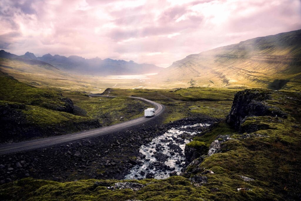 camper van driving in East Iceland