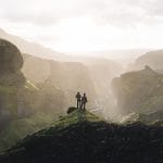 Fimmvorduhals Hike, Travelers Hiking in Thorsmork in the highlands of Iceland