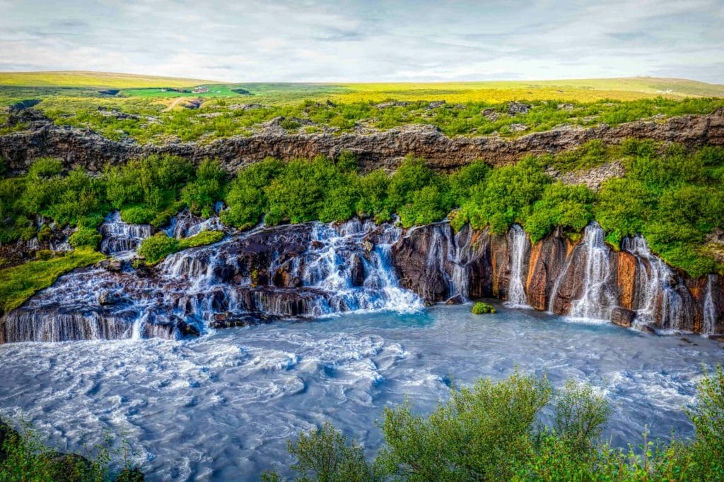 Hraunfossar waterfalls in east Iceland, waterfall in the silver circle in Iceland