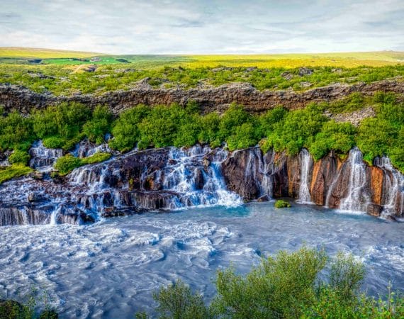 Hraunfossar waterfalls in west Iceland, waterfall in the silver circle in Iceland