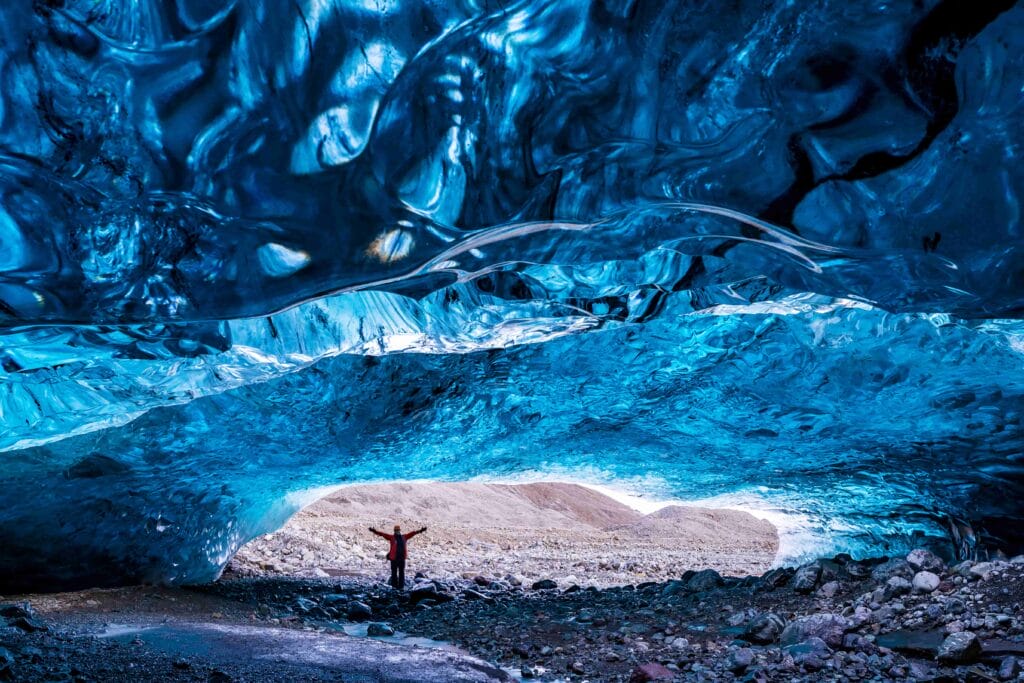 Blue Ice Cave in Iceland, natural blue crystal ice cave in Iceland