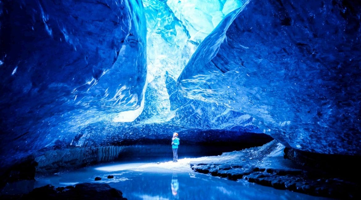 natural blue crystal ice cave in Iceland