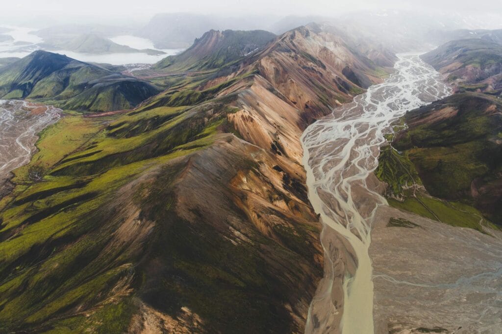 View over the colorful mountains in Landmannalaugar in the highlands of Iceland