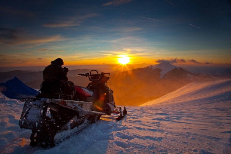 Iceland Snowmobile Tour, Snowmobile Iceland, Snowmobiling in Iceland, sunset and snowmobiling on a glacier in Iceland