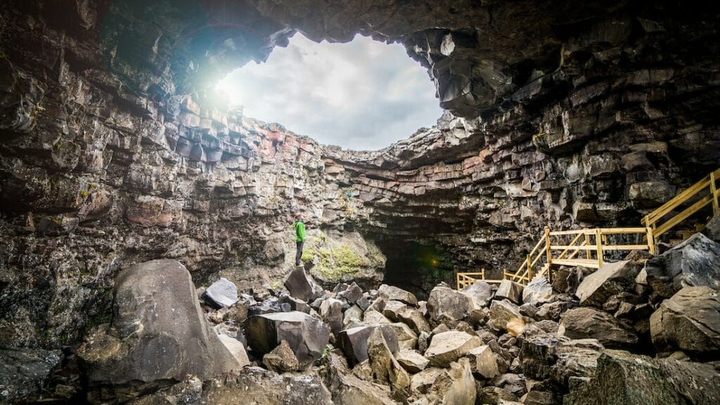 inside Víðgelmir lava cave in west Iceland