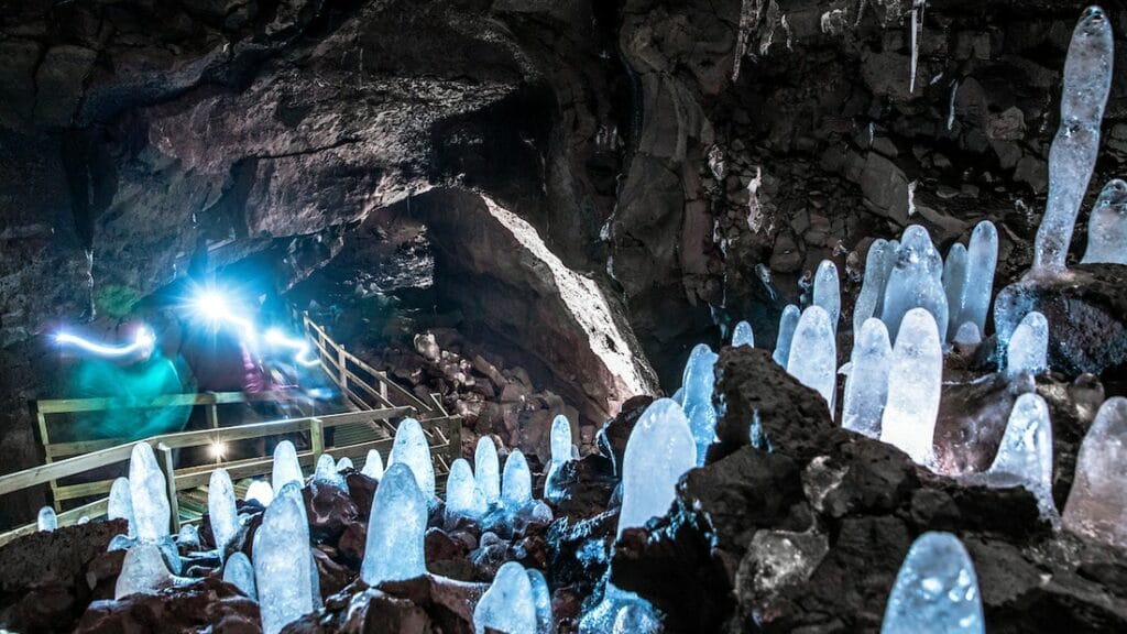 inside Víðgelmir lava cave in west Iceland