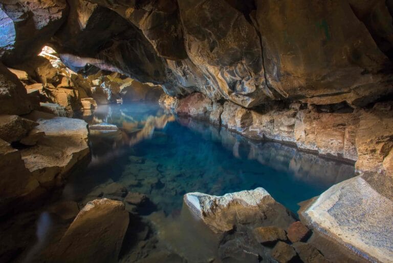 Grjótagjá hot spring cave in north Iceland
