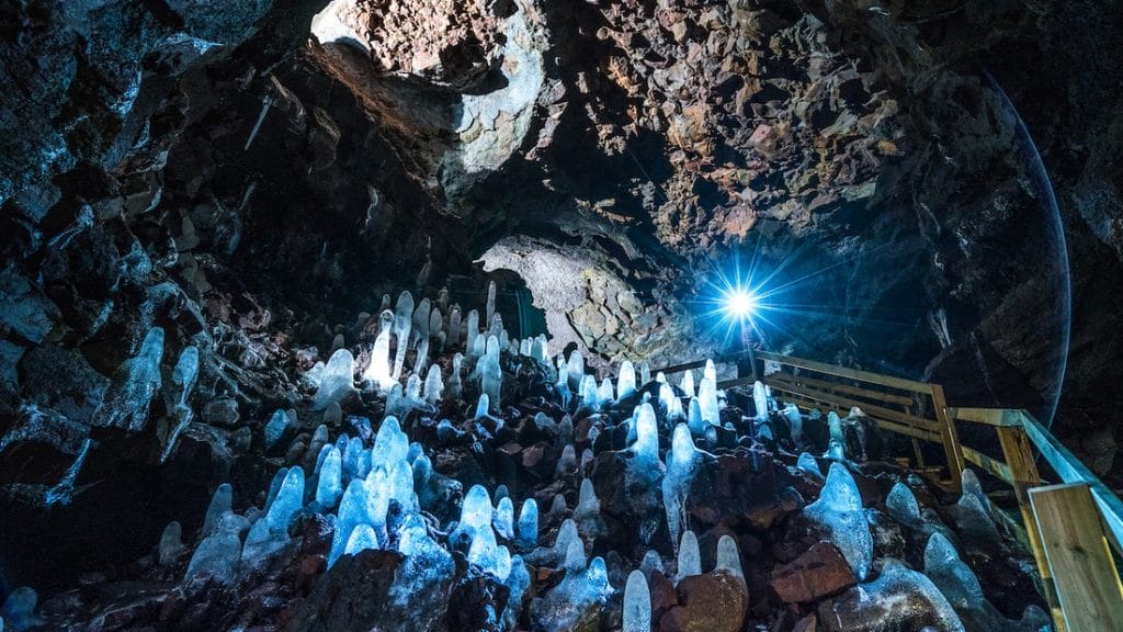 inside Víðgelmir lava cave in west Iceland