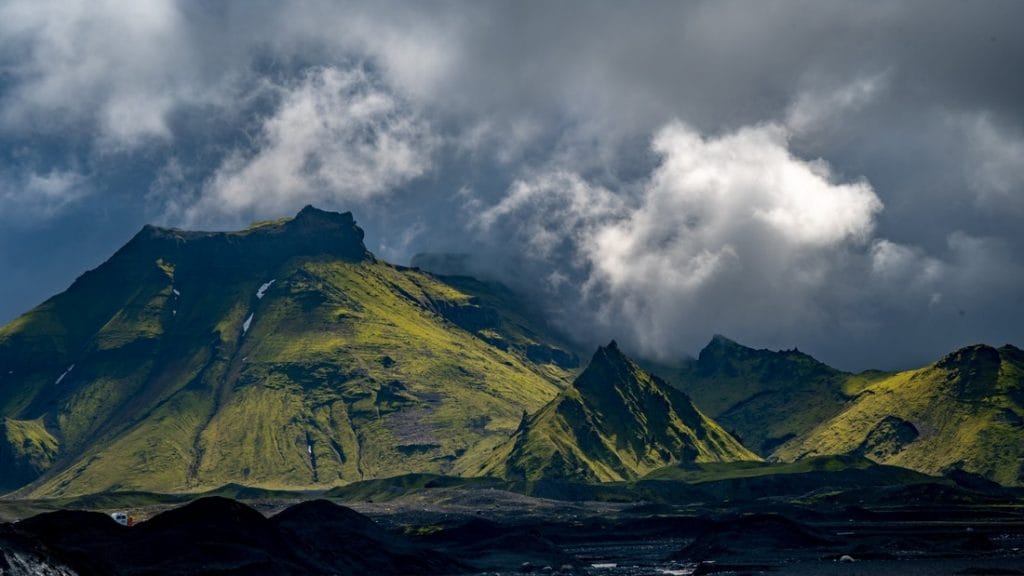 view over the highlands from Katla Ice Cave under the volcano glacier