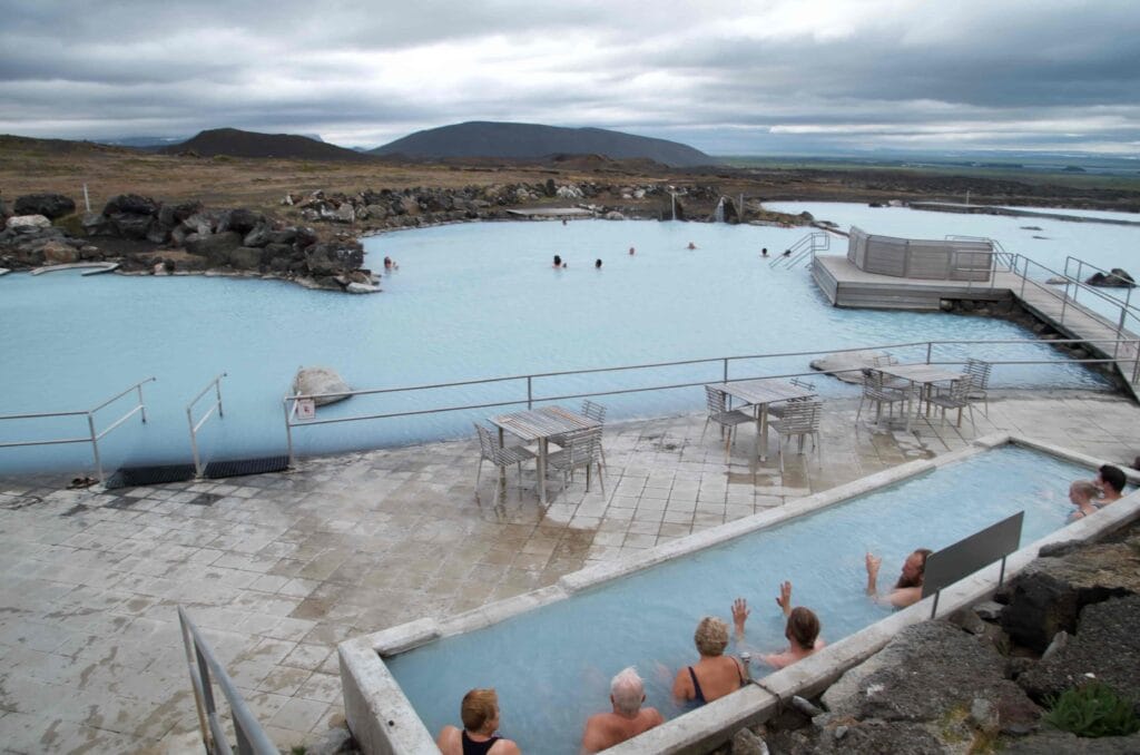 people relaxing in Myvatn Nature baths in north Iceland