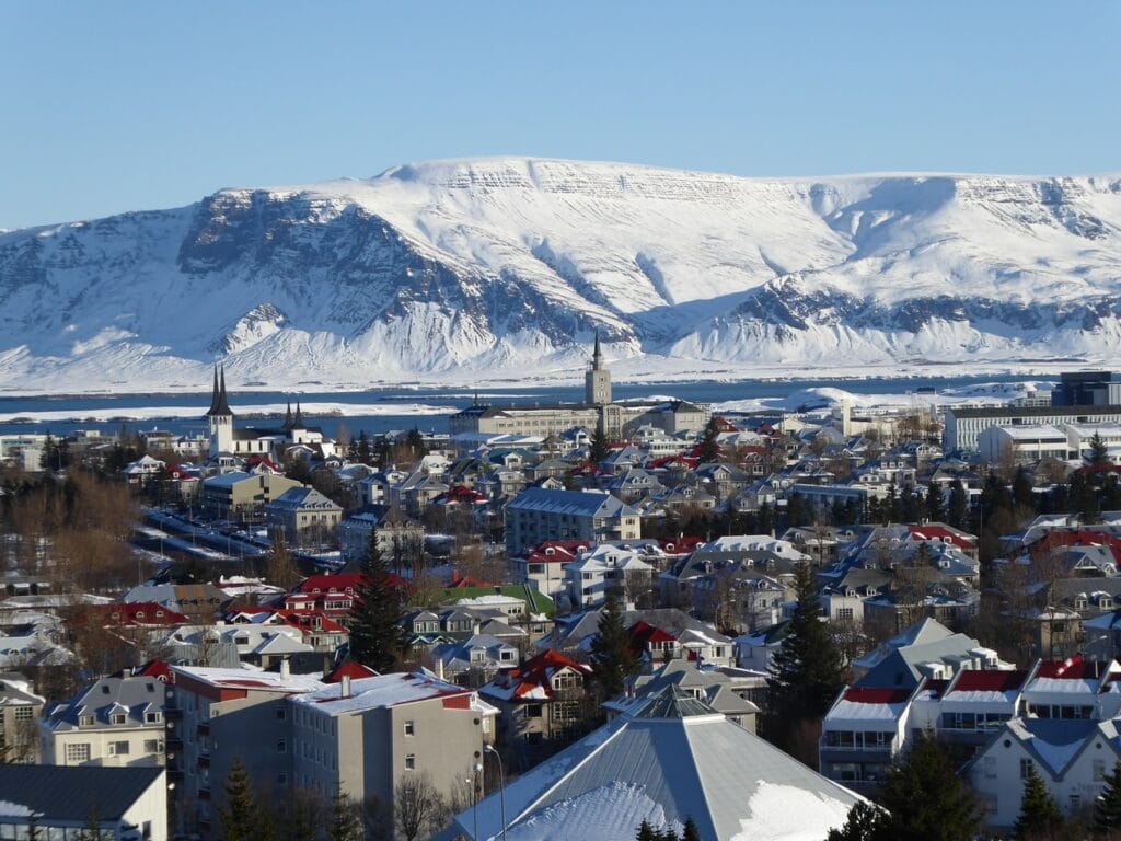 Downtown Reykjavik and Esjan mountain