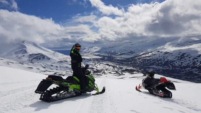 views from Eyjafjallajokull volcano and glacier snowmobile tour