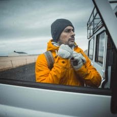 man traveling during winter in Iceland