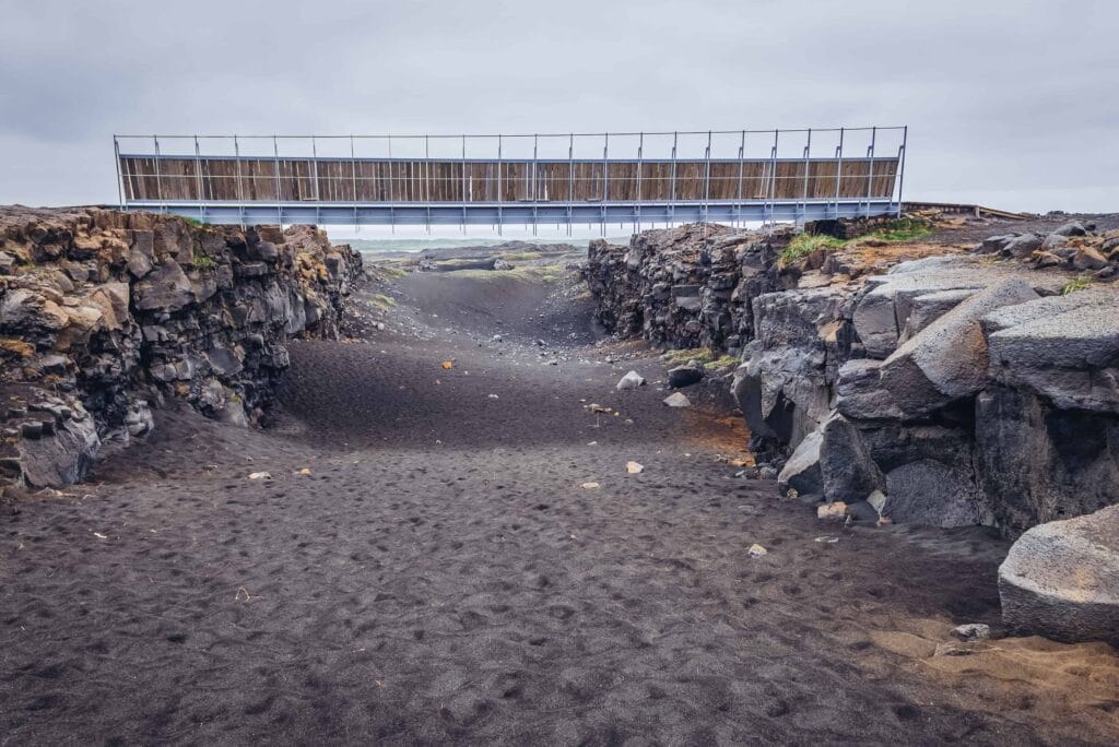 Bridge between continents in Reykjanes Peninsula Iceland, bridge between North America and Europe in Iceland