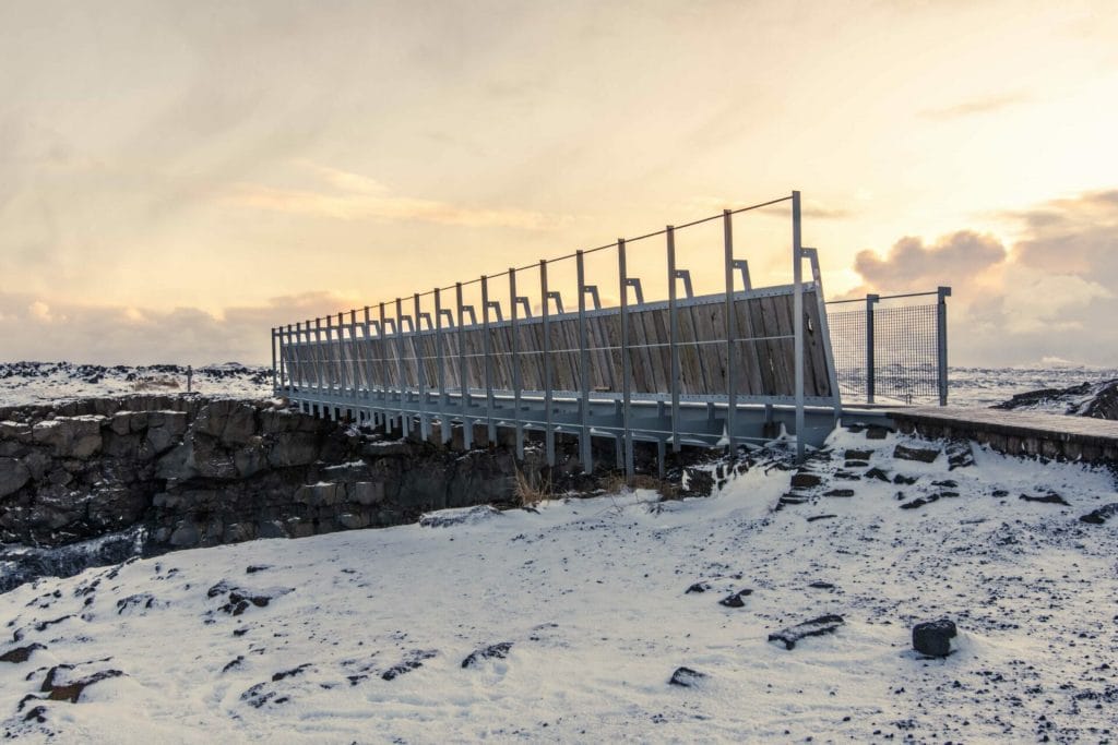 Bridge between continents in Reykjanes Peninsula Iceland, bridge between North America and Europe in Iceland