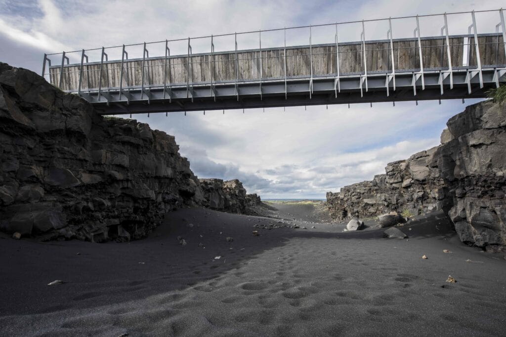 Bridge between continents in Reykjanes Peninsula Iceland, bridge between North America and Europe in Iceland