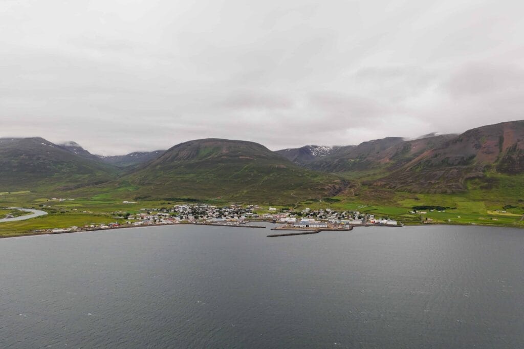 Dalvík village in north Iceland seen from above