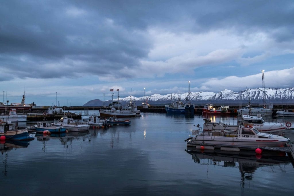 the harbor in Dalvík village in north Iceland