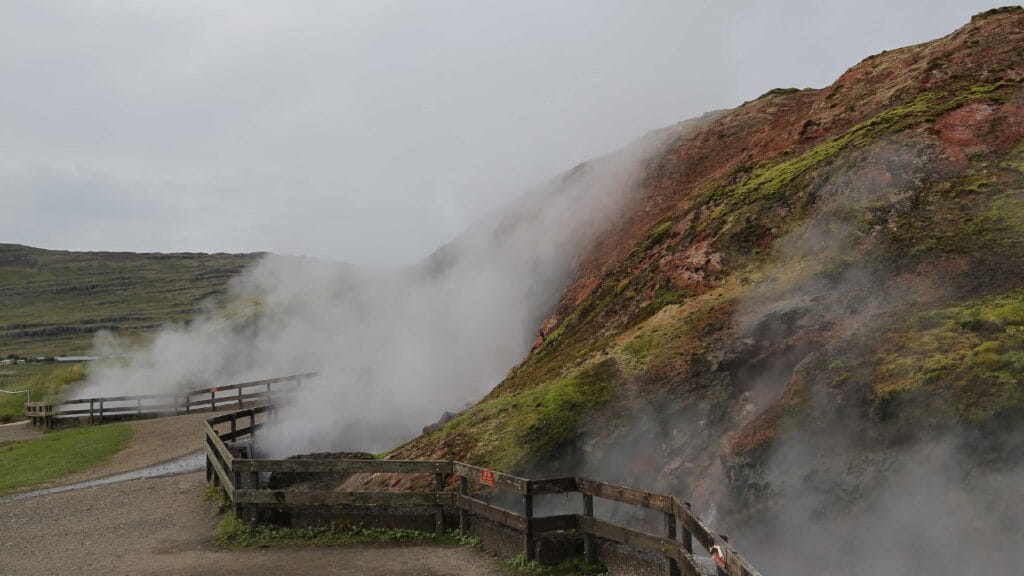 Deildartunguhver geothermal area in west Iceland, largest hot spring in the world