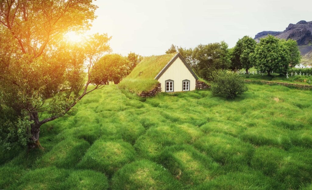 Hofskirkja turf church in south Iceland