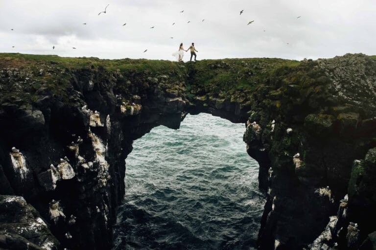 wedding photo shoot at Arnarstapi in Snæfellsnes Peninsula Iceland