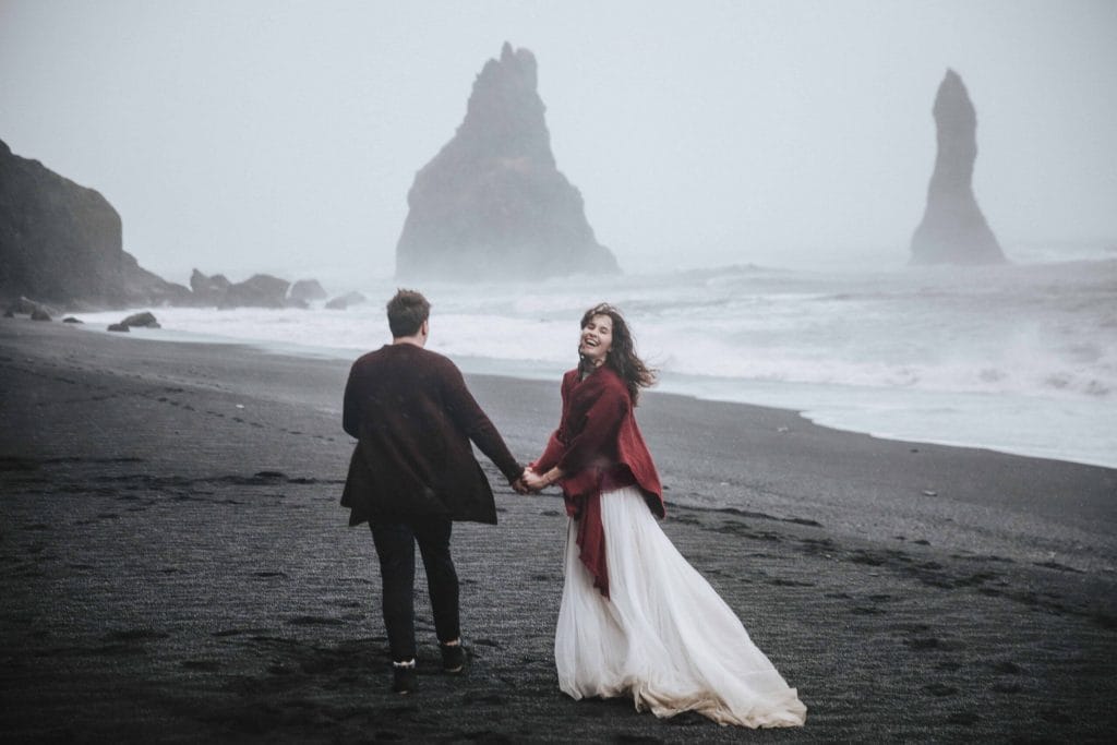 wedding photo shoot at Reynisfjara black sand beach in Iceland