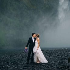 wedding photo shoot at Skogafoss waterfall in Iceland