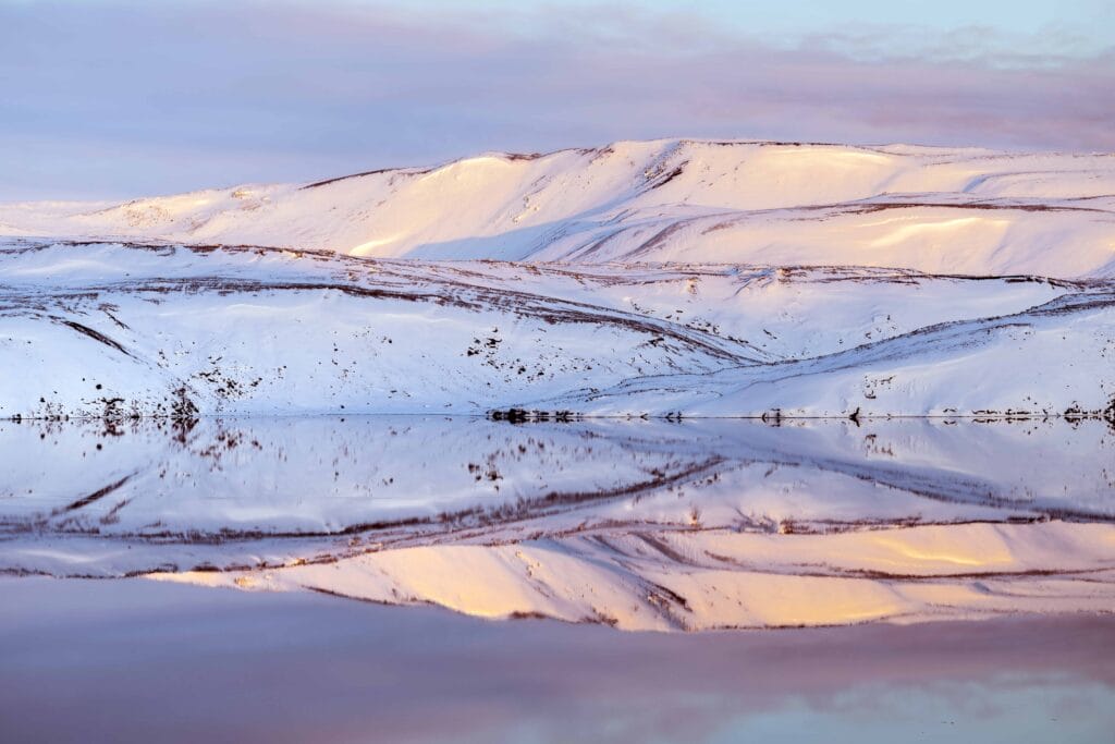 winter and snow at Kleifarvatn Lake in Reykjanes Peninsula Iceland