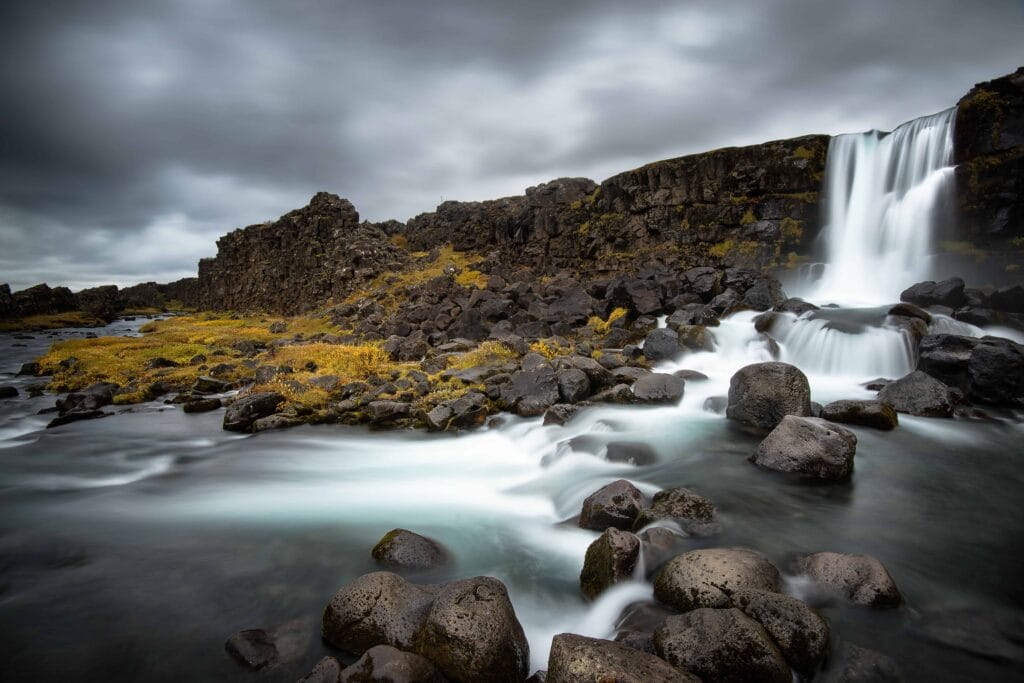 Öxarárfoss waterfall in Thingvellir National Park in the Golden Circle