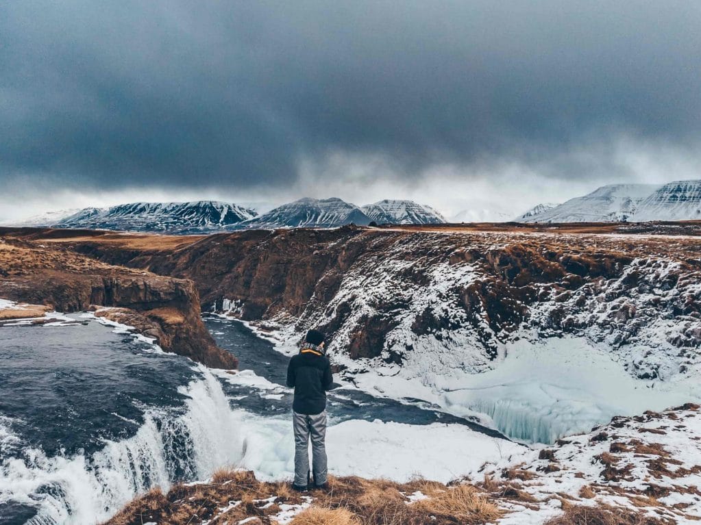 winter at Reykjafoss waterfall in north Iceland