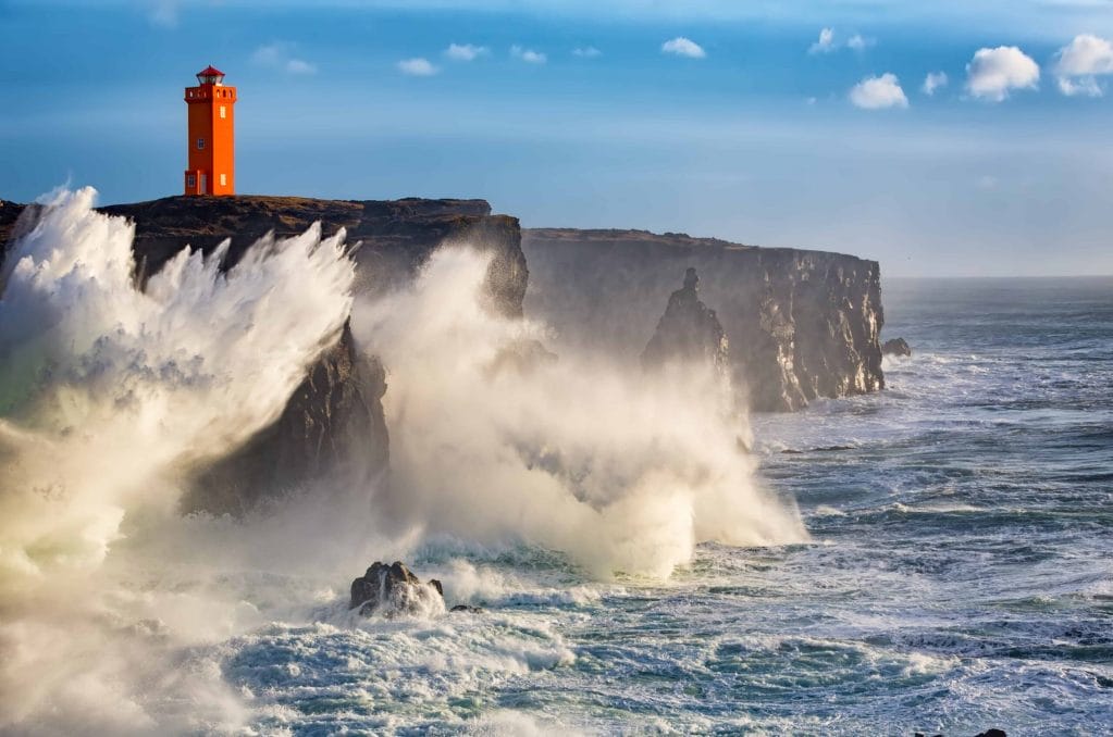wind and sea at Öndverðanes lighthouse in Snæfellsnes Peninsula