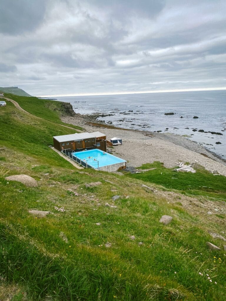 krossneslaug hot spring pool in the Westfjords of Iceland
