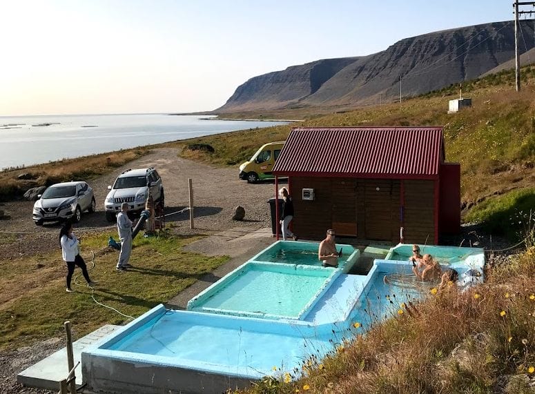 Iceland Hot Springs, hot springs in Iceland, pollurinn hot spring in Talknafjordur in westfjords of Iceland