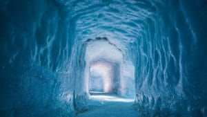 into the glacier ice cave in Langjokull