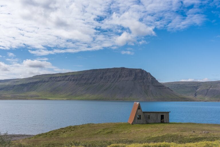 abandoned house in Bíldudalur fishing village in westfjords of Iceland