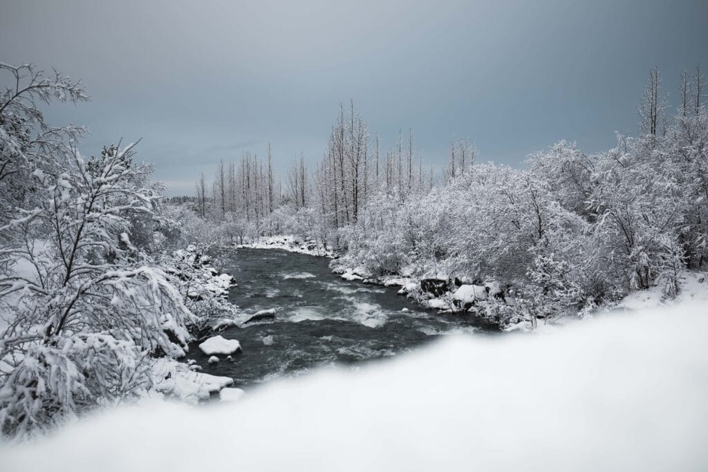 Elliðaárdalur valley during winter in Reykjavik