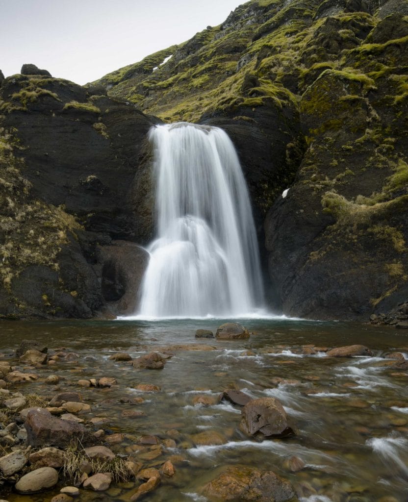 Helgufoss waterfall in Mosfellsdalur Iceland