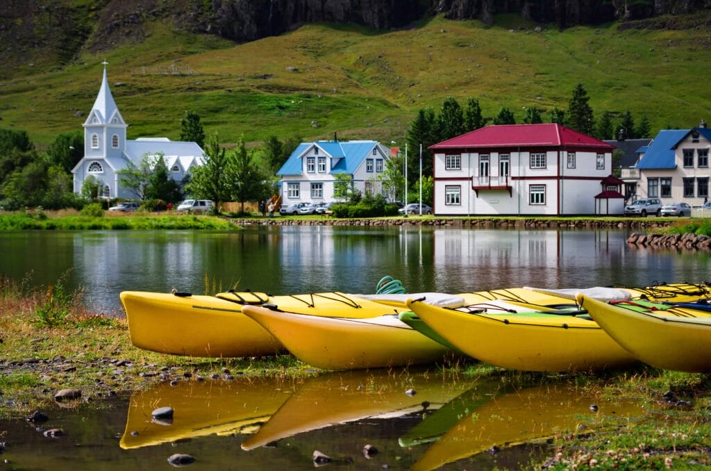 kayak in Seyðisfjordur in east Iceland