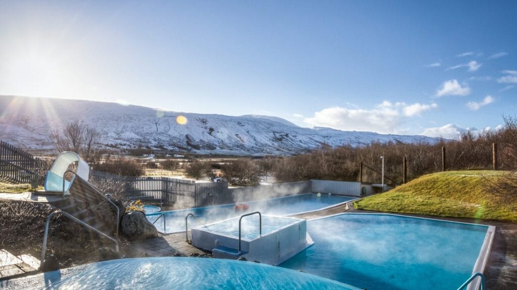 The swimming pool in Húsafell in west Iceland