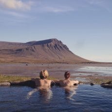 Honeymoon in Iceland, couple in a hot spring in Iceland